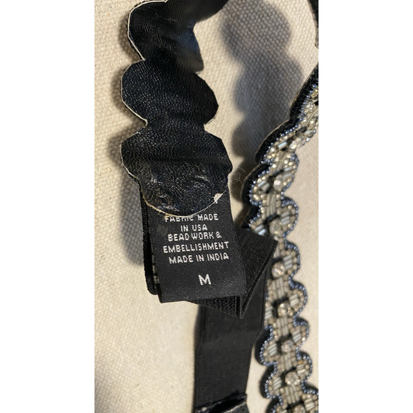 New G Lish Black Jeweled & Beaded Elastic Womens Belt with Silver/Blue Accents